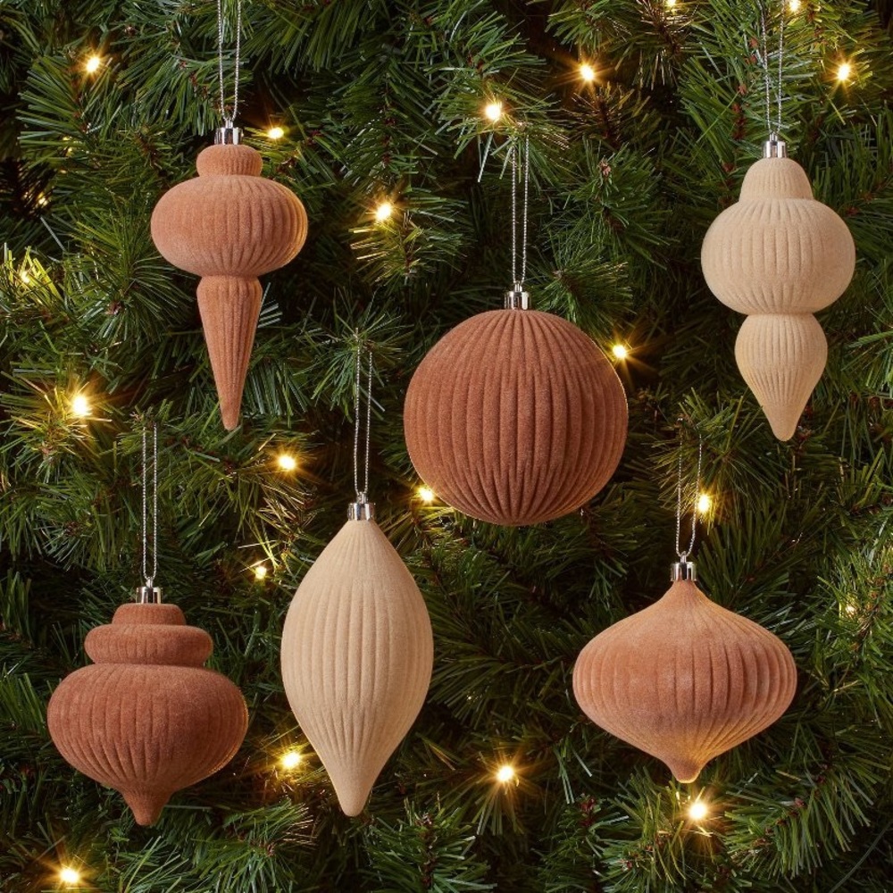 New Target Wondershop Flocked Finial Ornaments Neutral Set of 6